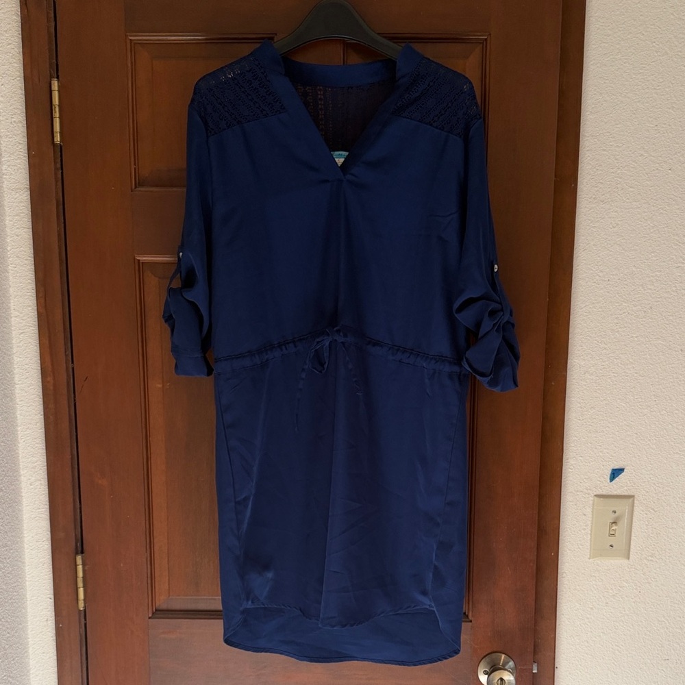 Buttons Navy Blue Midi Dress
